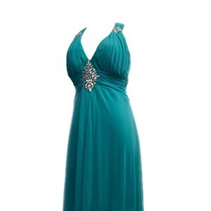 Y2K Teal Rhinestone Sheer Maxi Dress